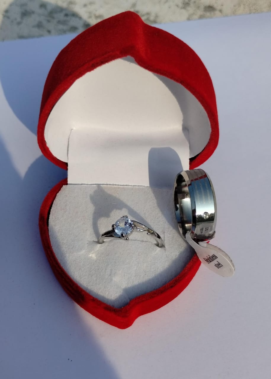 Eternal Promise Couple Ring Set - Matching Stainless Steel Rings with Heart Box