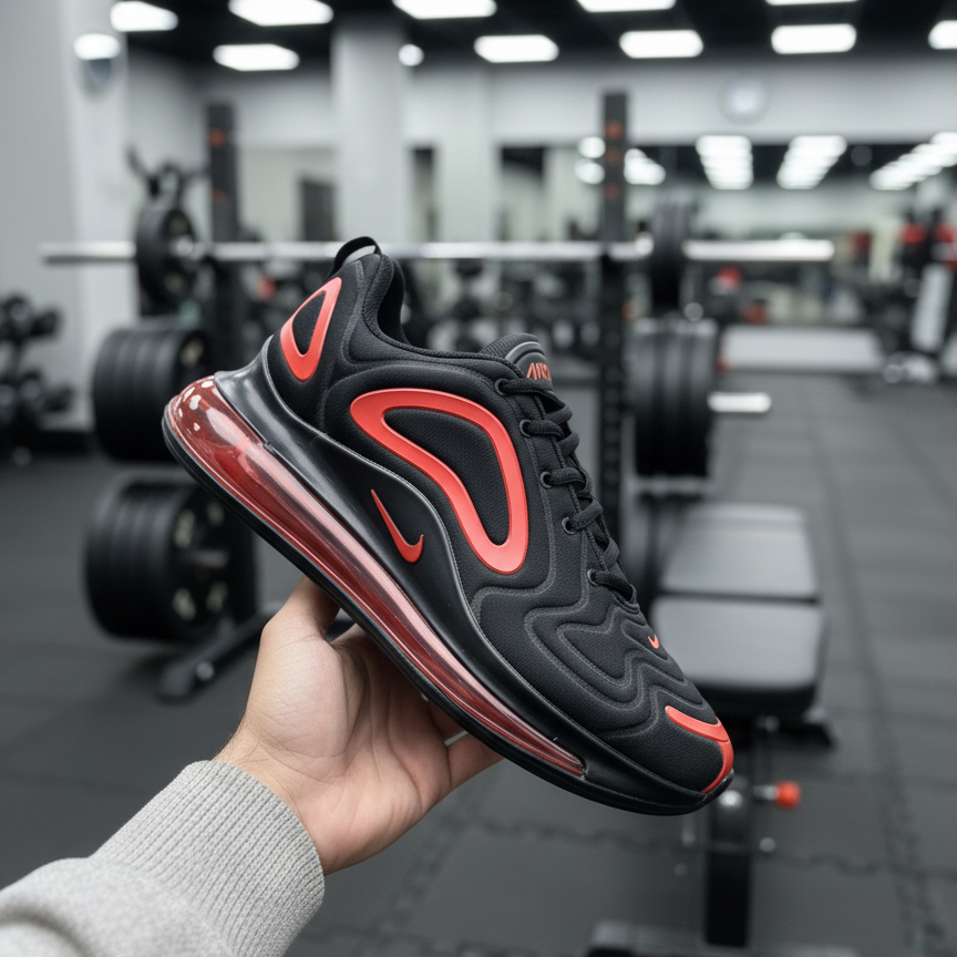 Nike Air Max 720 Sneakers - Black & Red Premium Sports Shoes for Men