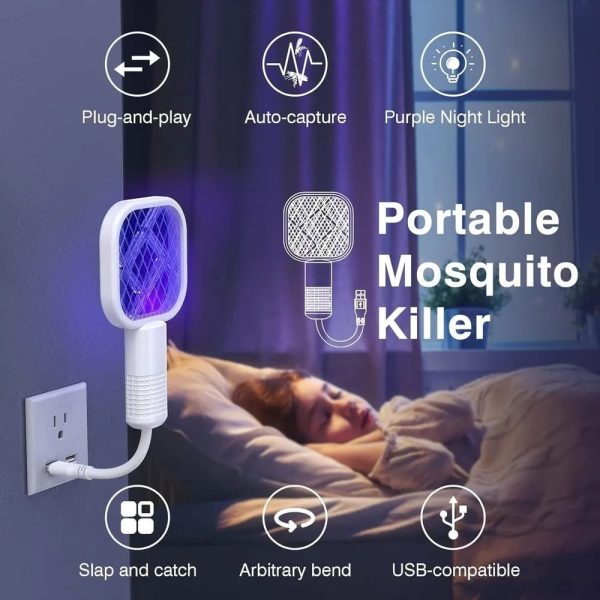 Portable USB Bug Zapper Racket with UV Light
