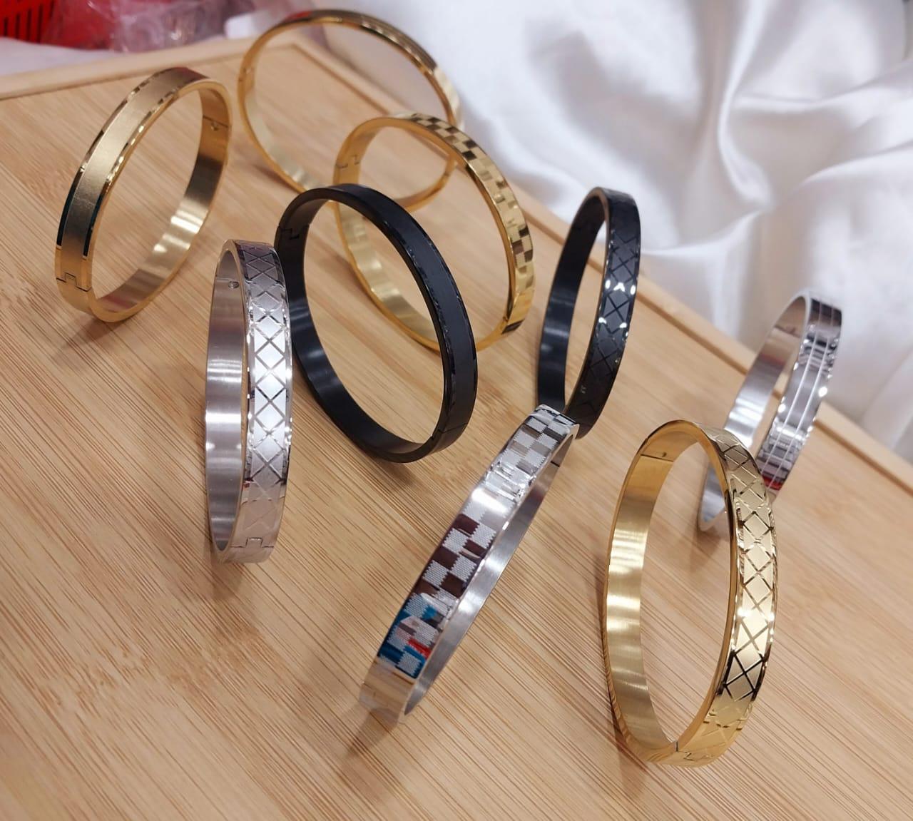 Modern Geometric Bangles Collection - Stainless Steel Unisex Bracelets Gold Silver Black